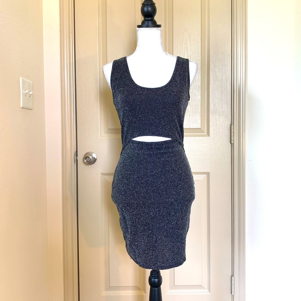 Black and silver bodycon dress with cutout, size large